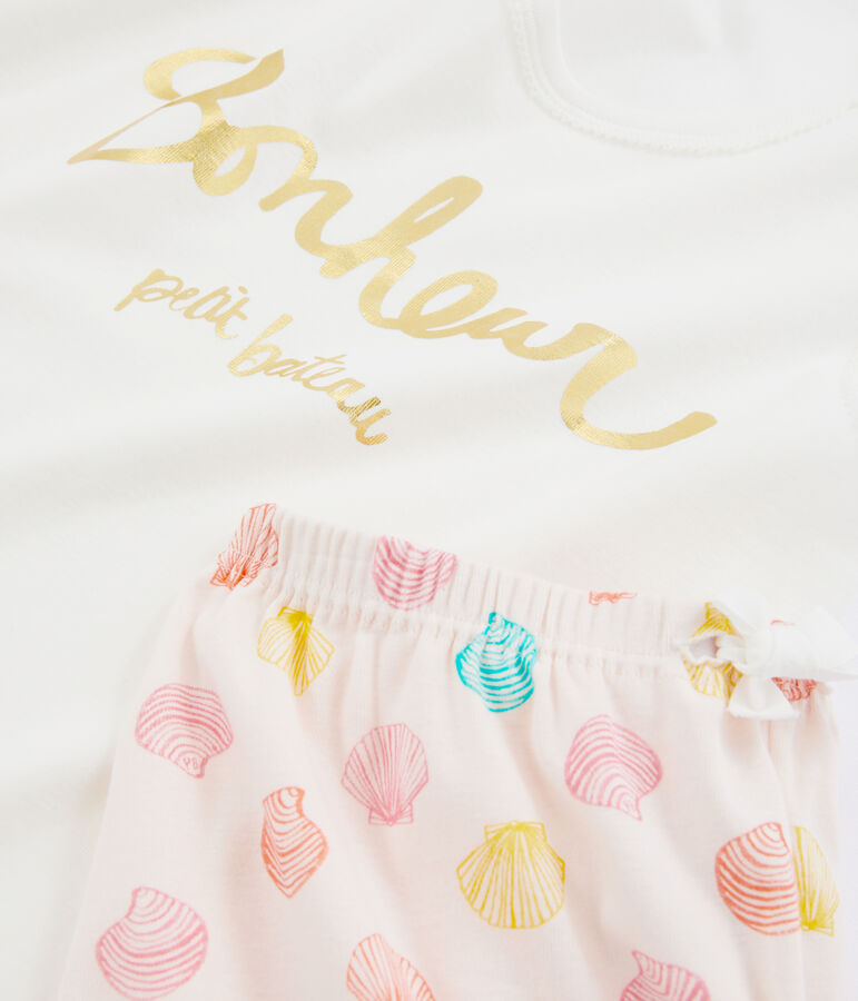 Girls' Ribbed Short Pyjamas FLEUR pink/MULTICO white