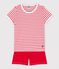 Girls' Stripy Cotton Short Pyjamas MARSHMALLOW white/MULTICO white