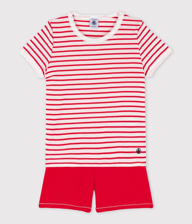 Girls' Stripy Cotton Short Pyjamas white/multicolor