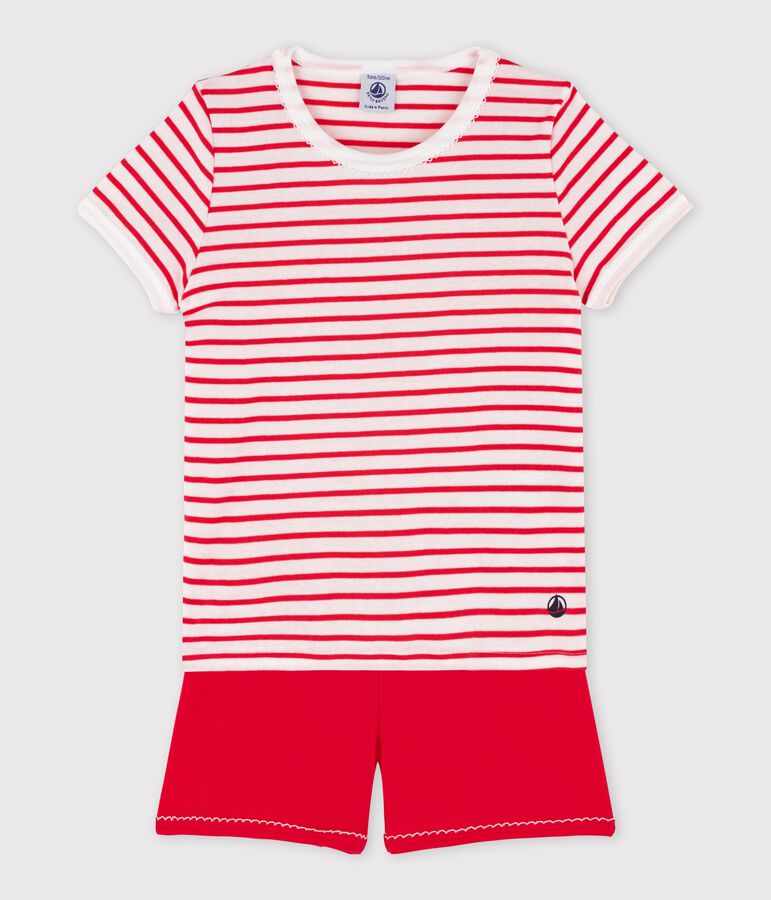 Girls' Stripy Cotton Short Pyjamas white/multicolor