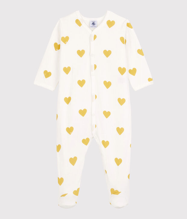 Babies' Yellow Heart Patterned Organic Cotton Sleepsuit white/yellow
