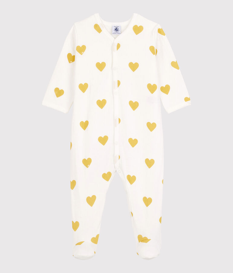 Babies' Yellow Heart Patterned Organic Cotton Sleepsuit white/yellow