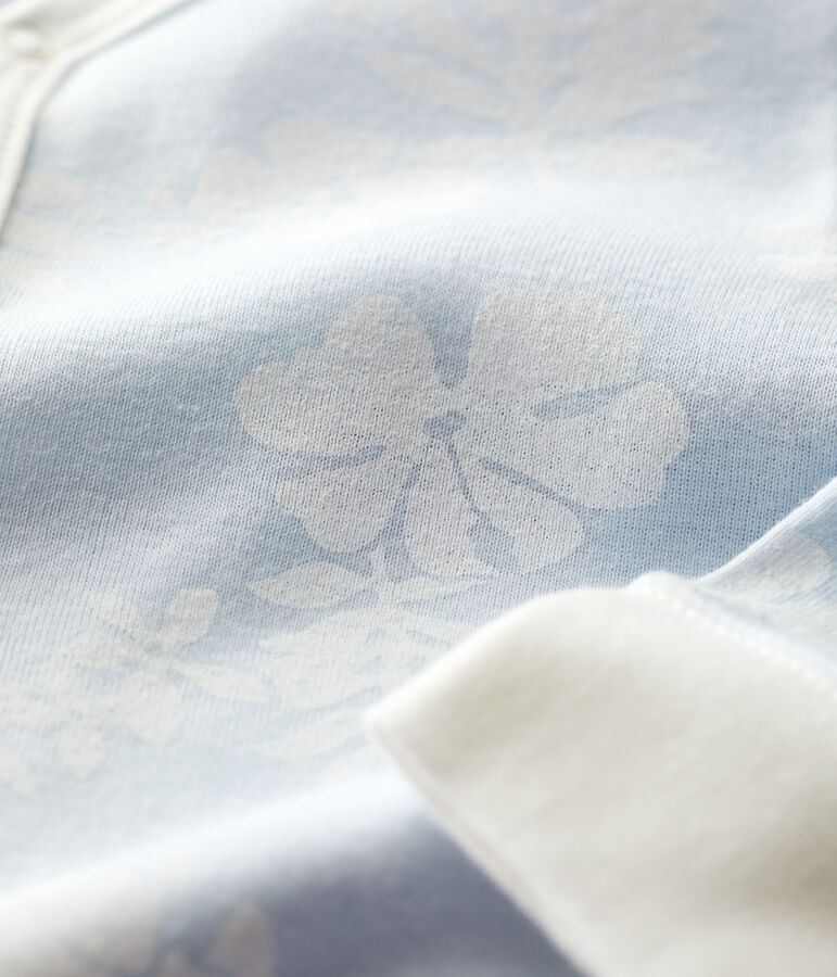 Babies' Hawaiian Themed Cotton Sleepsuit with Detachable Feet blue/white