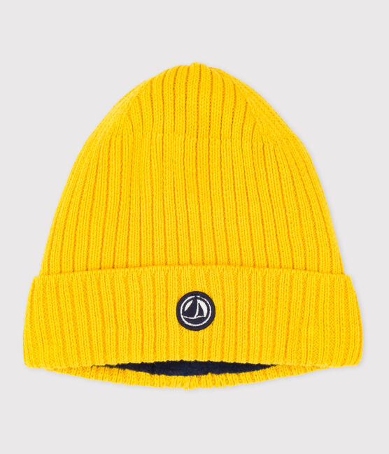 Children's knitted beanie hat lined in polar fleece JAUNE yellow