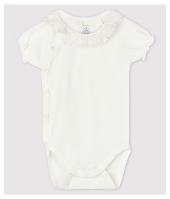 Baby Girls' White Short-Sleeved Organic Cotton Bodysuit with Collar MARSHMALLOW white