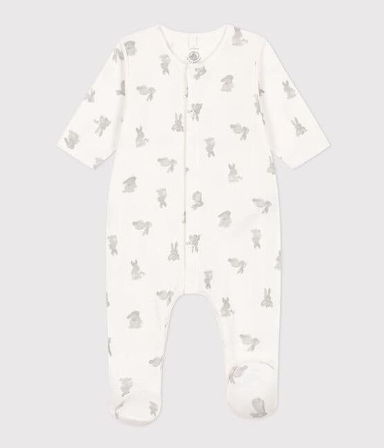 Babies' Rabbit Patterned Tube Knit Pyjamas MARSHMALLOW white/GRIS grey