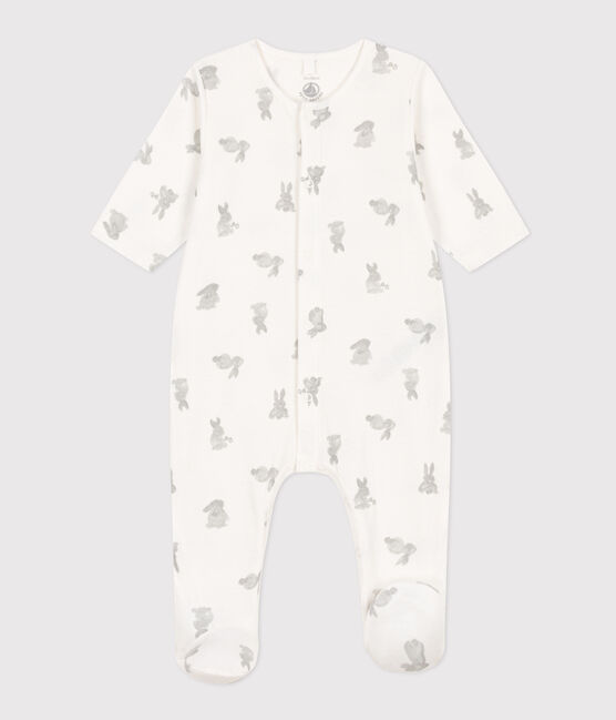 Babies' Rabbit Patterned Tube Knit Pyjamas MARSHMALLOW white/GRIS grey