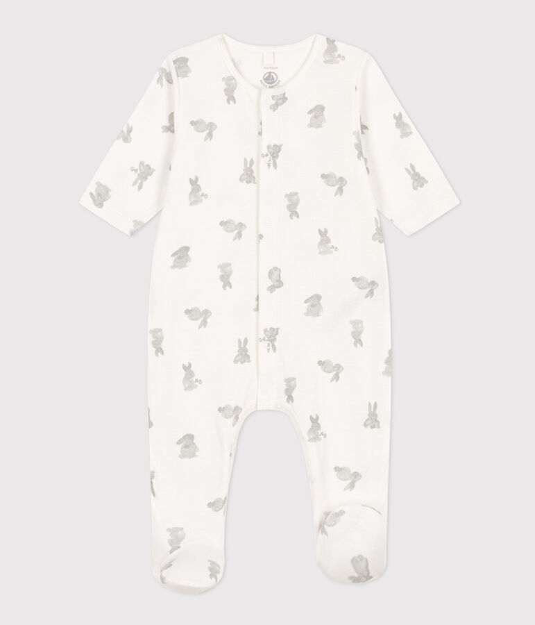Babies' Rabbit Patterned Tube Knit Pyjamas MARSHMALLOW white/GRIS grey