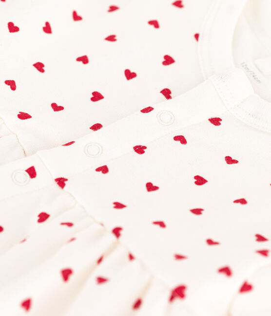 Babies' Fleece Dress/Bodysuit MARSHMALLOW white/PEPS red