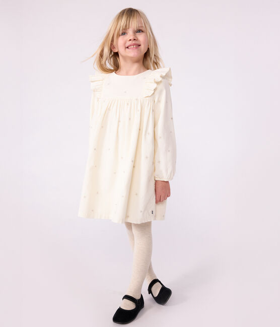 Children's long-sleeved plain corduroy dress MILK Ecru/ARGENT