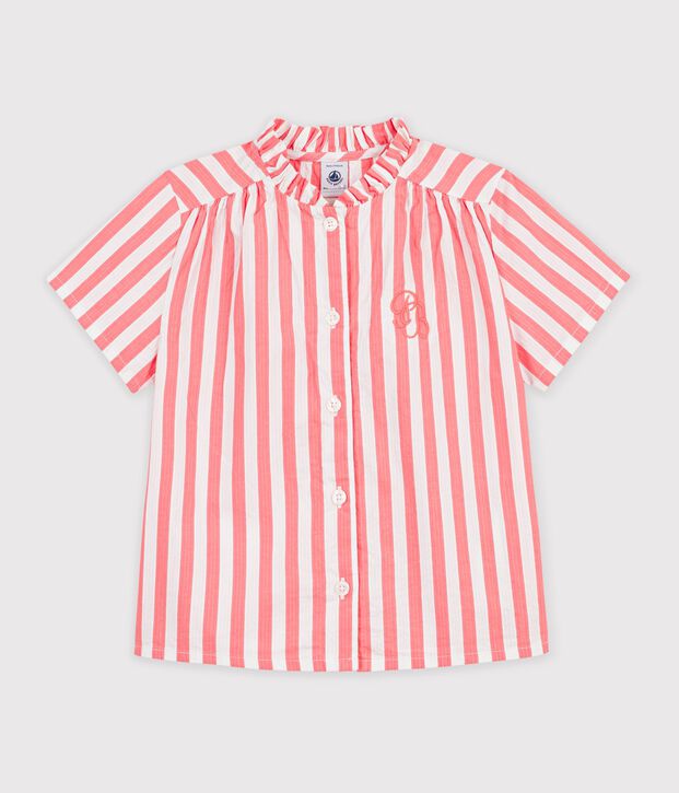 Children's short-sleeved stripy cotton blouse pink/white