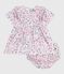 Babies' short-sleeved printed cotton dress with matching bloomers MARSHMALLOW white/MULTICO white