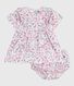 Babies' short-sleeved printed cotton dress with matching bloomers
