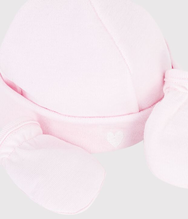 Babies' plain beanie and mittens set multicolor