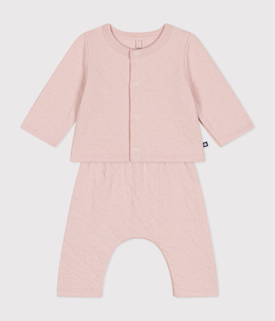 Babies' two-piece set in quilted tube knit SALINE pink