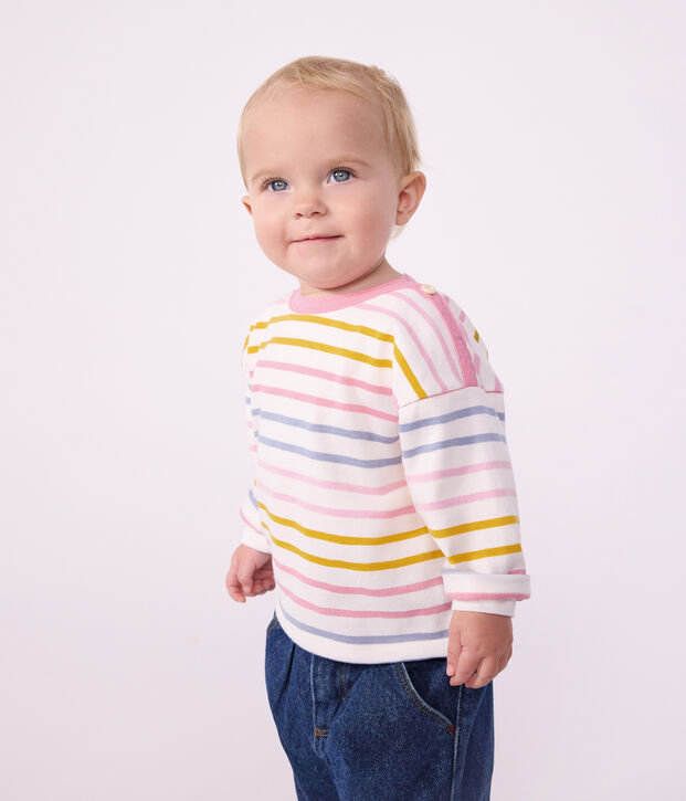 Babies' cotton Breton top white/multicolor
