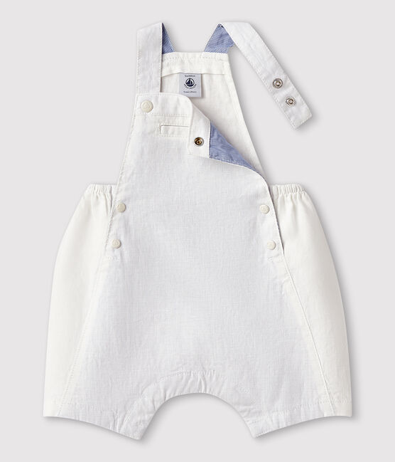 Baby boy's short linen dungarees MARSHMALLOW white