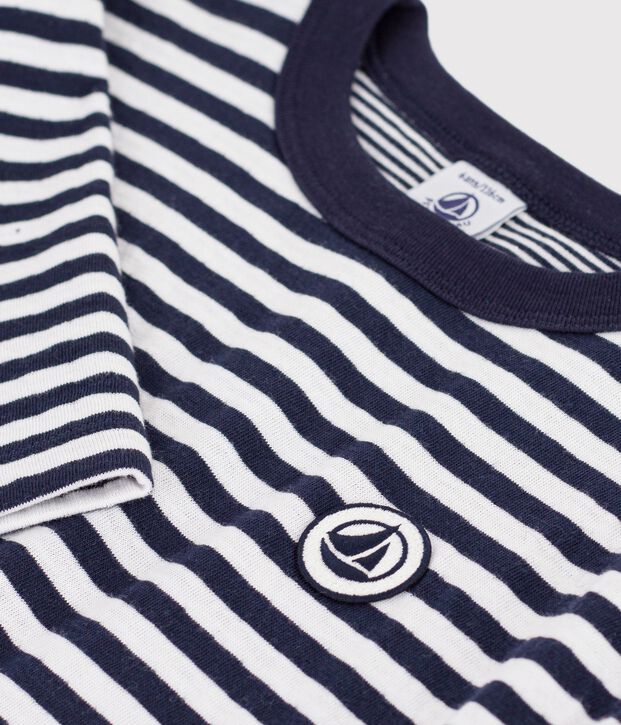 Children's long-sleeved stripy T-shirt blue/white/blue