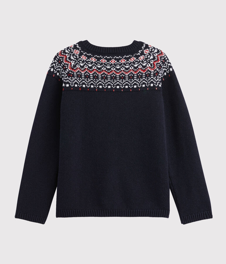 Girls' wool and cotton cardigan blue/multicolor