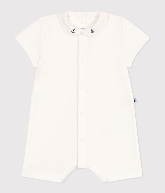 Baby cotton romper with embroidered collar MARSHMALLOW white