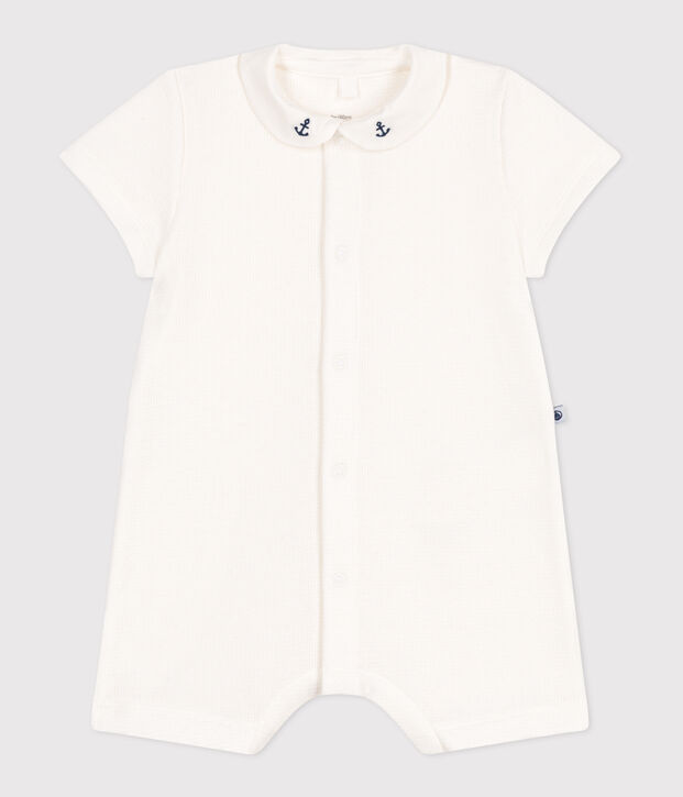 Baby cotton romper with embroidered collar white