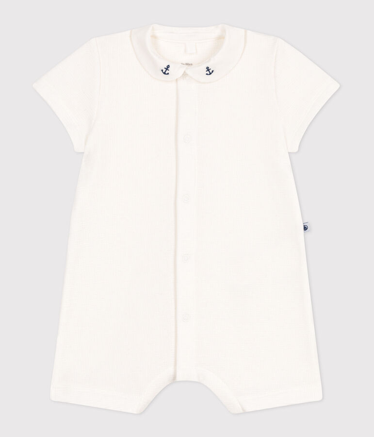 Baby cotton romper with embroidered collar white