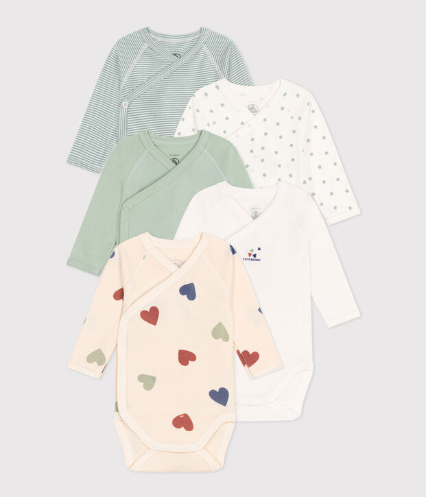 Babies' Long-Sleeved Wrapover Cotton Bodysuits - 5-Pack multicolor