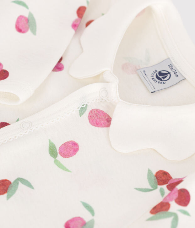 Babies' cotton pyjamas with a fruit pattern petal collar white/multicolor
