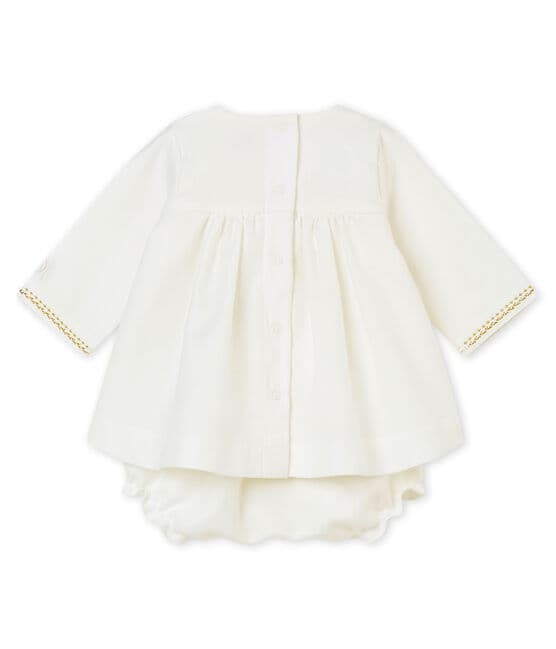Baby girl's dress and bloomers MARSHMALLOW white