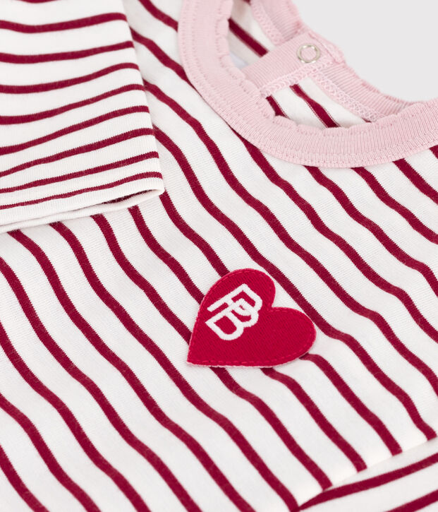 Babies' long-sleeved stripy cotton T-Shirt red/red