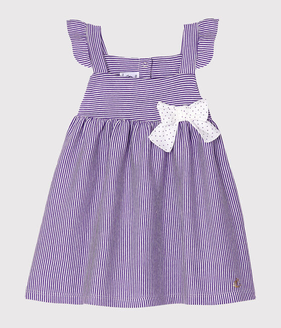 Baby Girls' Pinstriped Dress REAL purple/MARSHMALLOW white