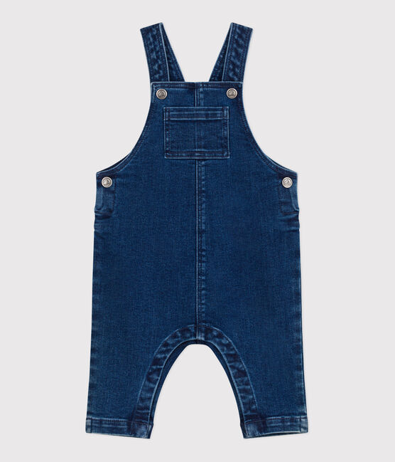 Babies' long-leg elastane denim dungarees DENIM MOYEN blue