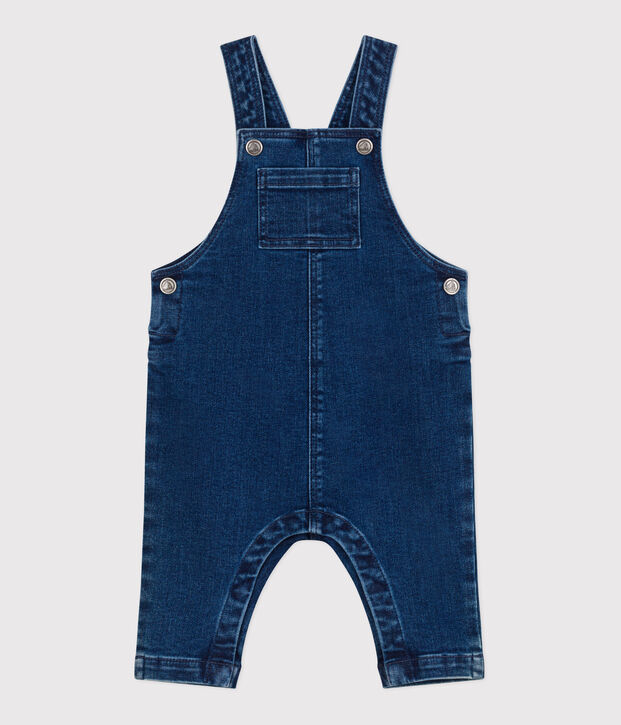 Babies' long-leg elastane denim dungarees blue