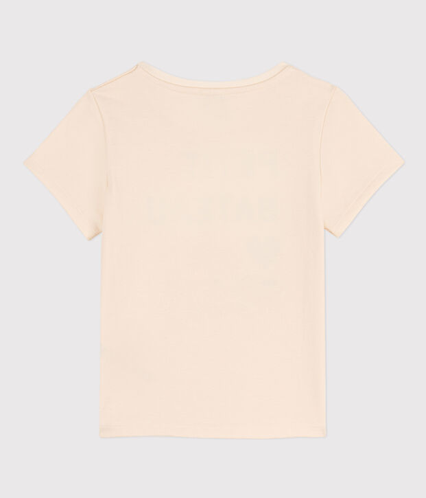 Girls' Short-Sleeved Patterned T-Shirt Ecru/blue
