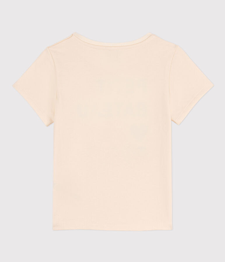 Girls' Short-Sleeved Patterned T-Shirt Ecru/blue