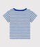 Babies' Stripy Cotton Short-Sleeved T-Shirt MARSHMALLOW white/PERSE blue