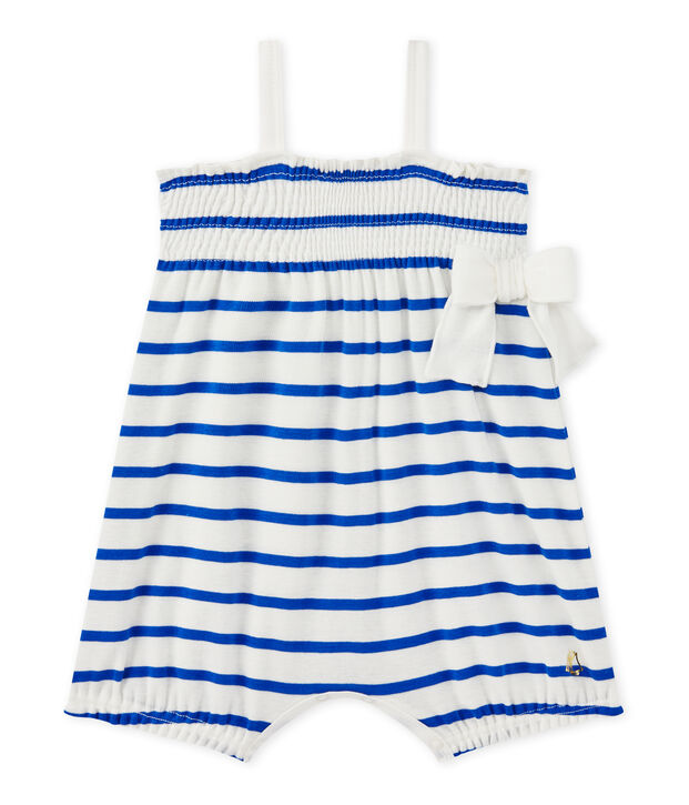 Baby girl's romper with straps white/blue