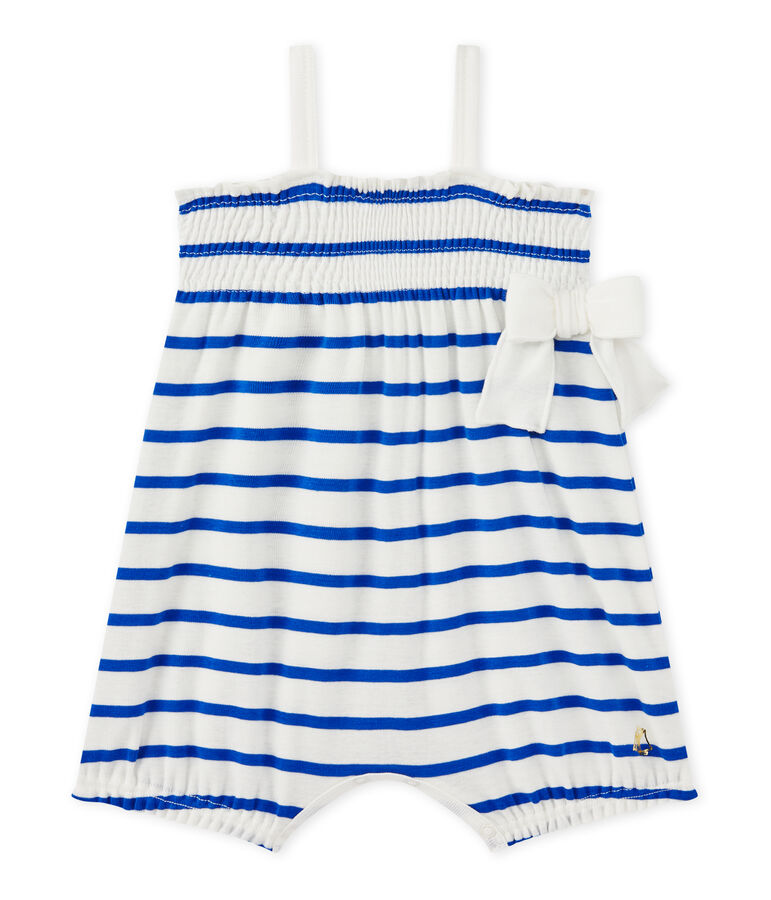 Baby girl's romper with straps white/blue