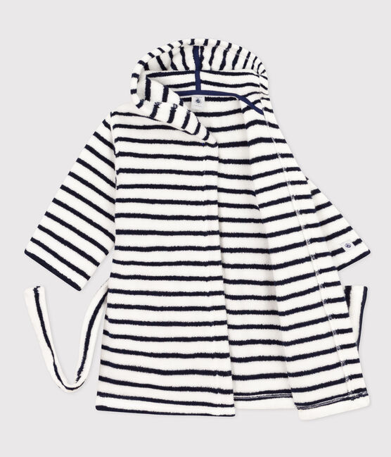 Children's Unisex Pinstriped Terry Bathrobe LAIT white/MEDIEVAL blue