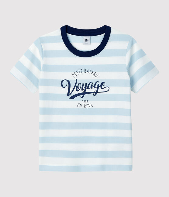 Boys' Short-Sleeved Cotton T-Shirt PLEINAIR /MARSHMALLOW