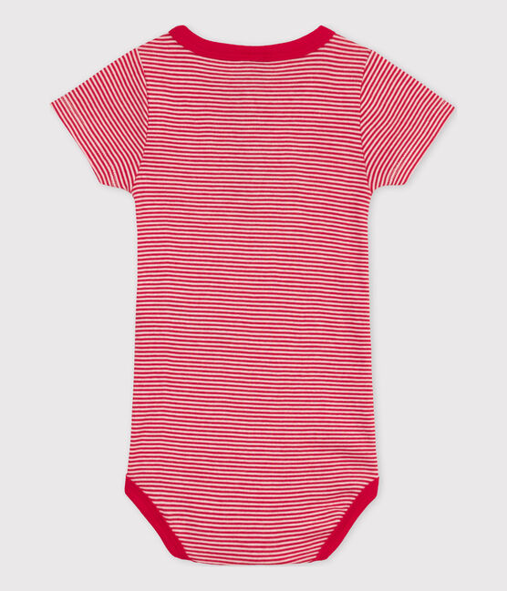Babies' Short-Sleeved Pinstriped Cotton Bodysuit CORRIDA red/MARSHMALLOW white