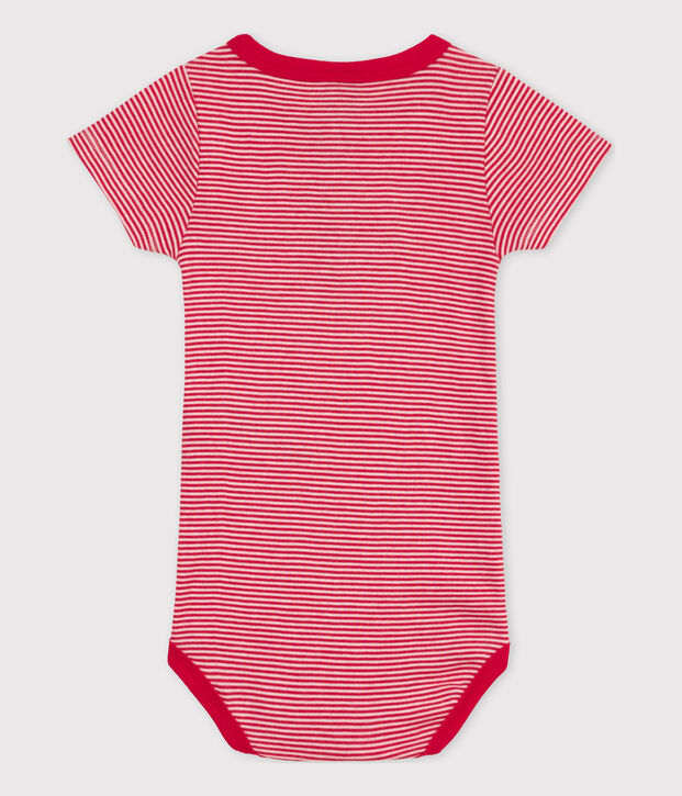 Babies' Short-Sleeved Pinstriped Cotton Bodysuit red/white