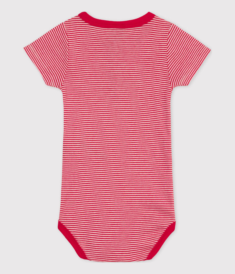 Babies' Short-Sleeved Pinstriped Cotton Bodysuit red/white