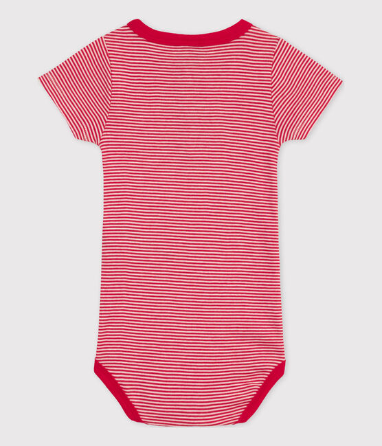 Babies' Short-Sleeved Pinstriped Cotton Bodysuit CORRIDA red/MARSHMALLOW white