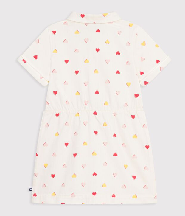 Children's short-sleeved cotton dress printed with hearts Ecru/multicolor