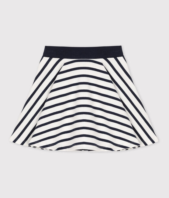 Girl's Stripy Thick Cotton Skirt MARSHMALLOW white/SMOKING blue