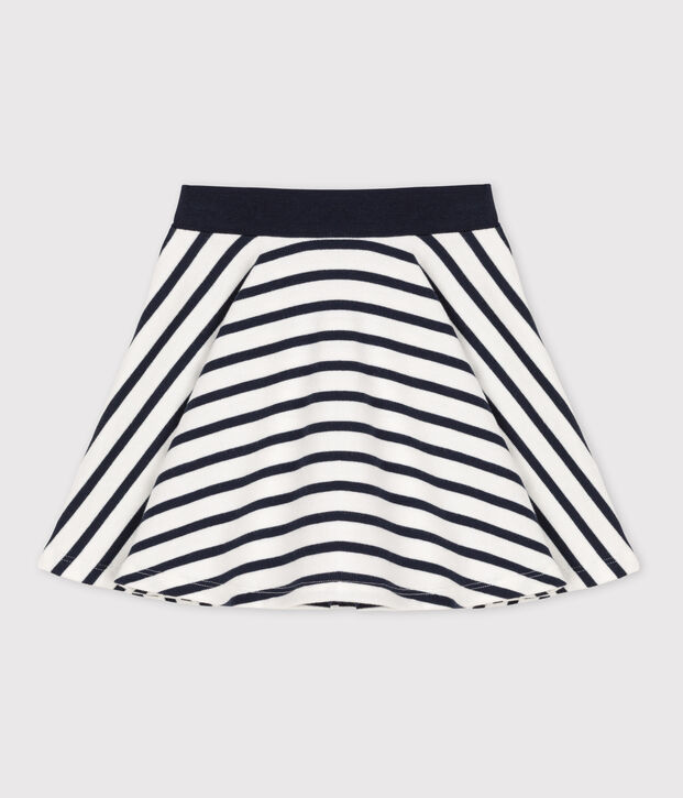 Girl's Stripy Thick Cotton Skirt white/blue
