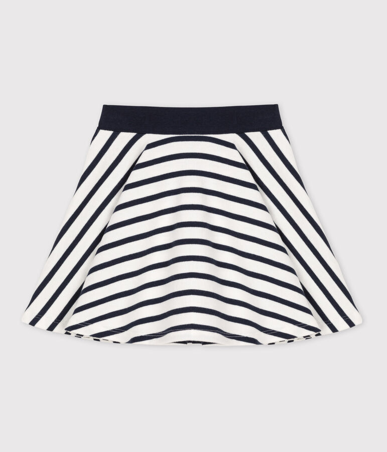 Girl's Stripy Thick Cotton Skirt white/blue