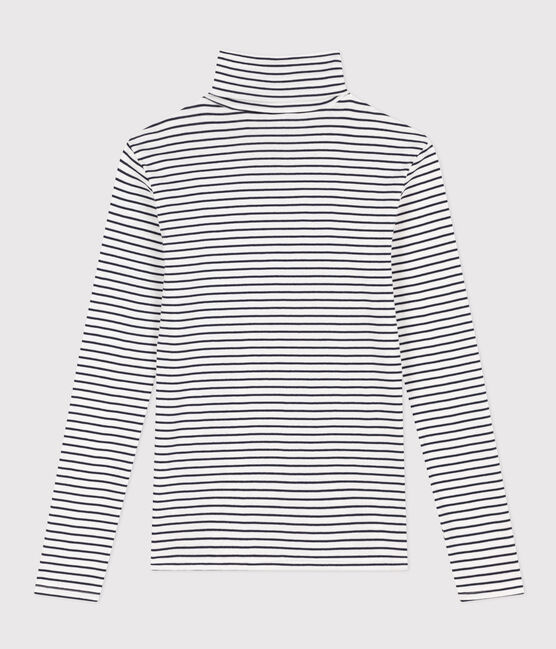 Women's ICONIC cotton polo neck T-shirt MARSHMALLOW white/SMOKING blue