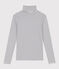 Women's ICONIC cotton polo neck T-shirt MARSHMALLOW white/SMOKING blue